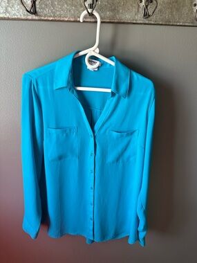 Express Turquoise Slim Button-Up Shirt